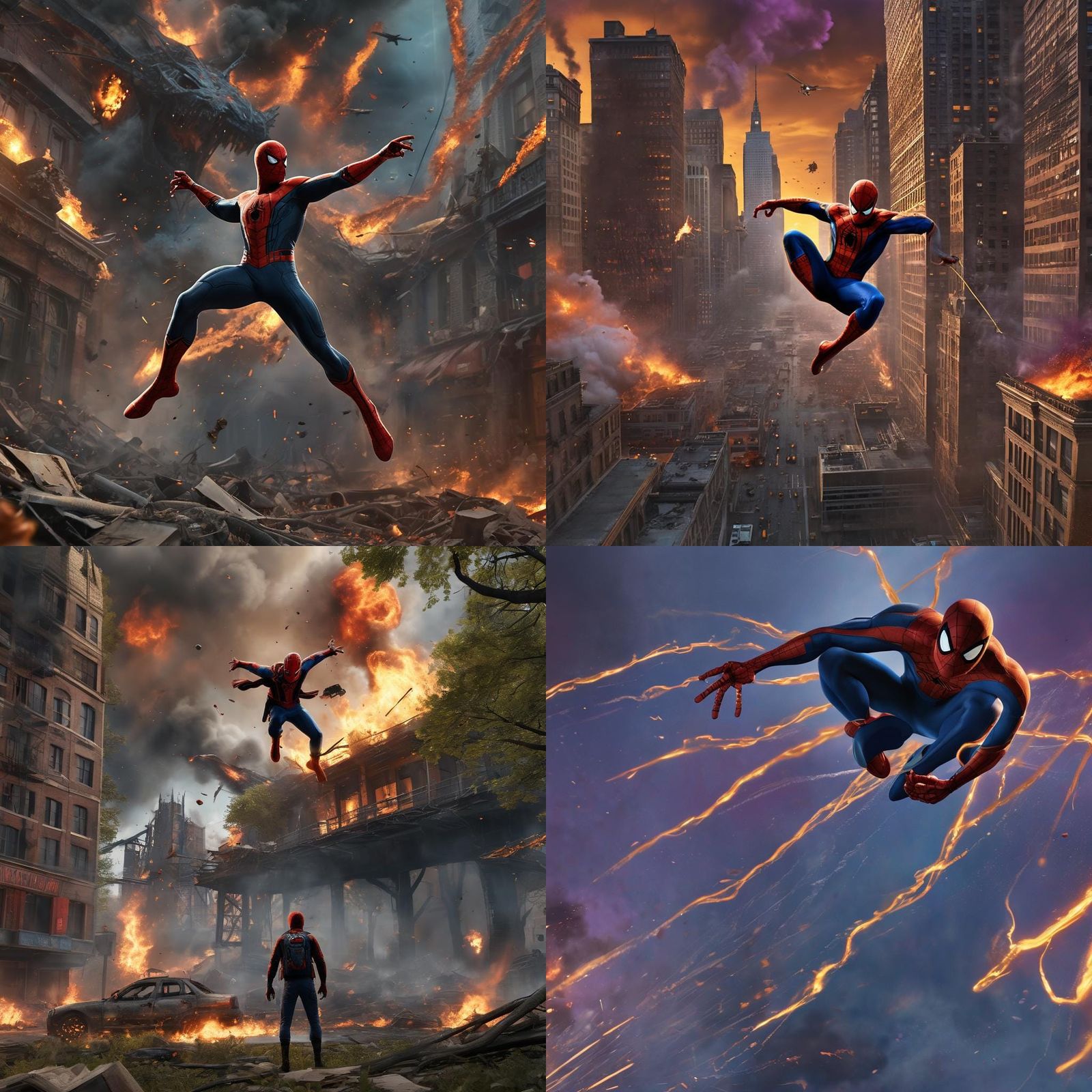 Spider-Man in War with Fire and Plane: Detailed Matte Painti...