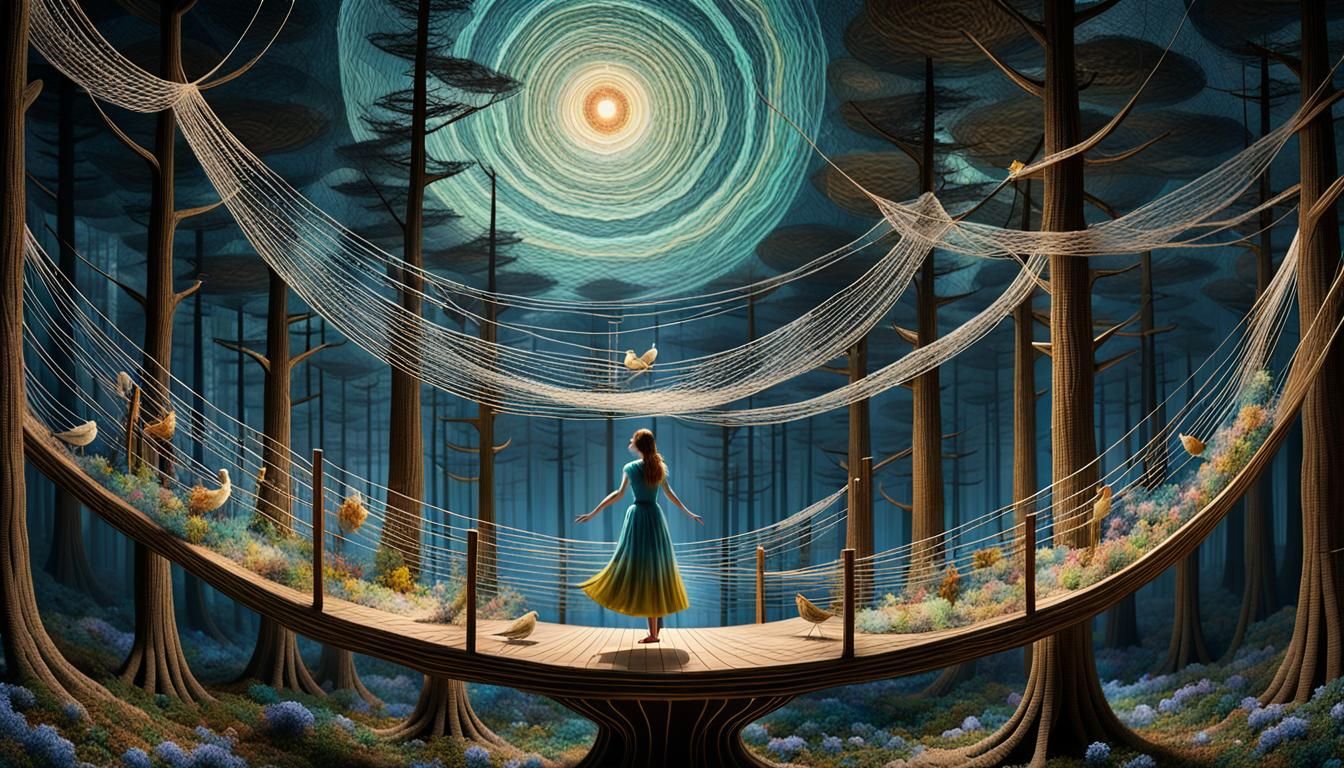 String Woman Dancing in Mycelium Network: Concept Art