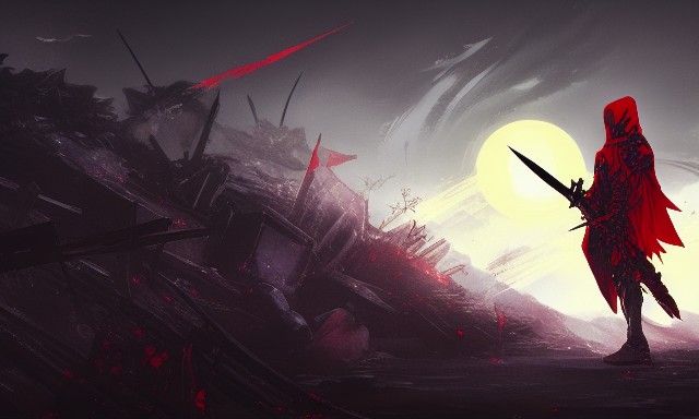 Red Cloaked Knight in Desolate Battlefield