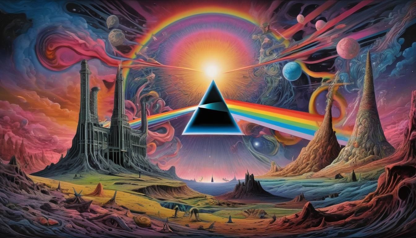 Psychedelic Tribute to Pink Floyd in Surreal Mixed Media