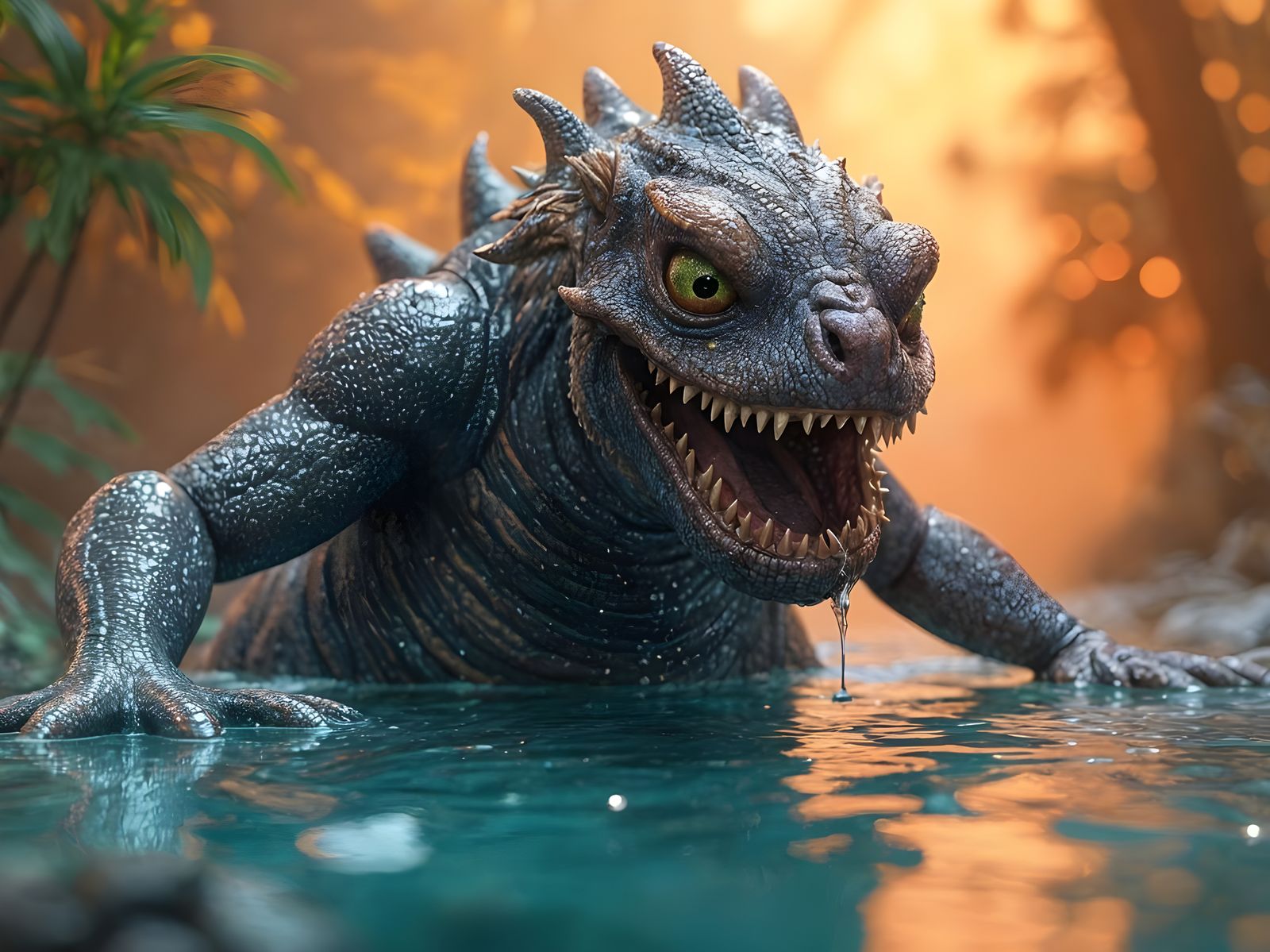 Fantasy Creature Emerge from Infinity Pool in Stylized 3D