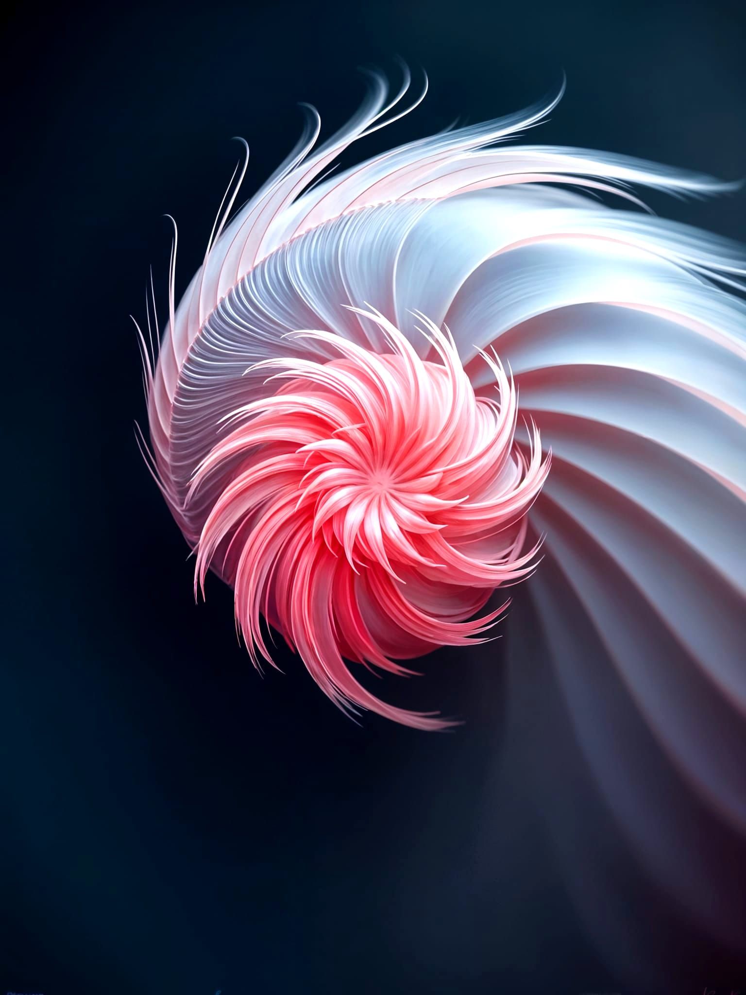 Fractal Flamingo Feather with Gastropod Spiral