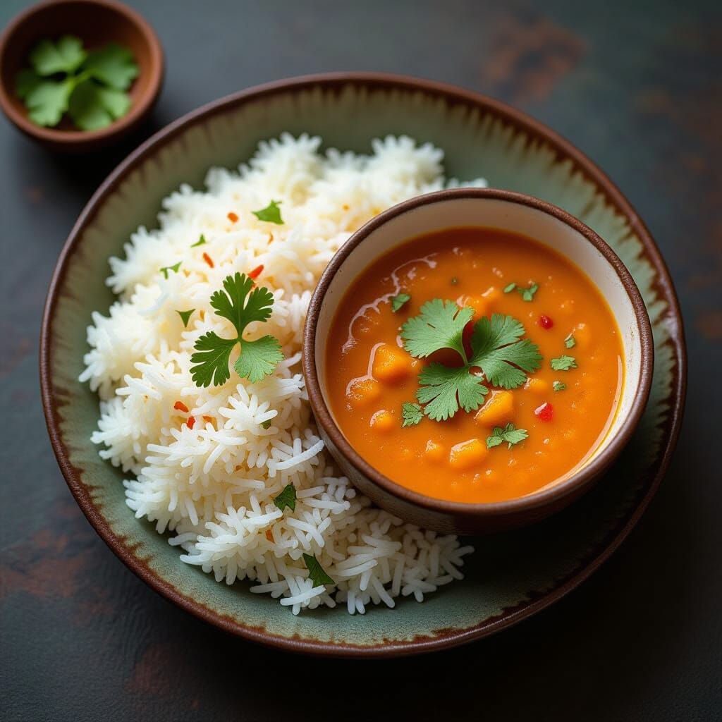 Jeera Rice and Tomato Dal Inspired by Tribal Art