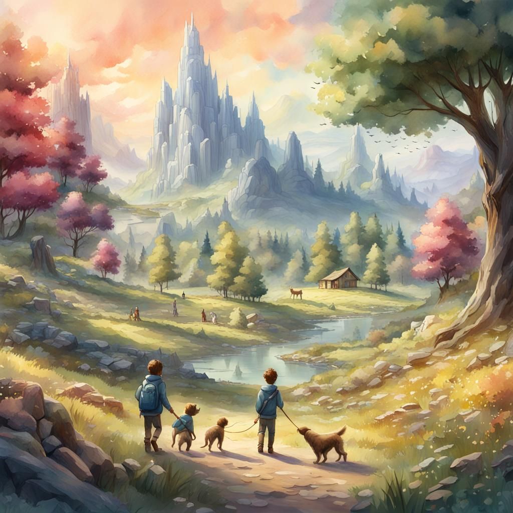Peaceful Family Picnic in Valley Watercolor