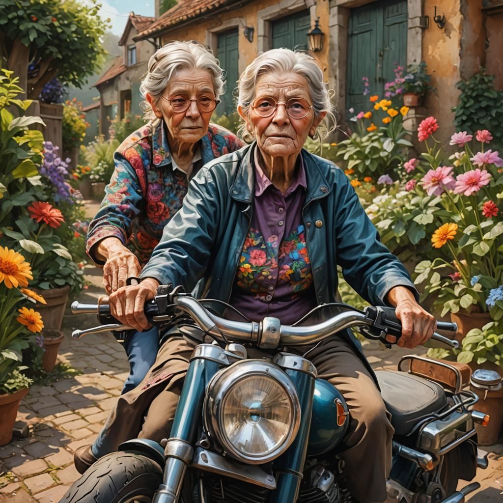 European Woman on Motorbike: Hyperrealistic Splash Art