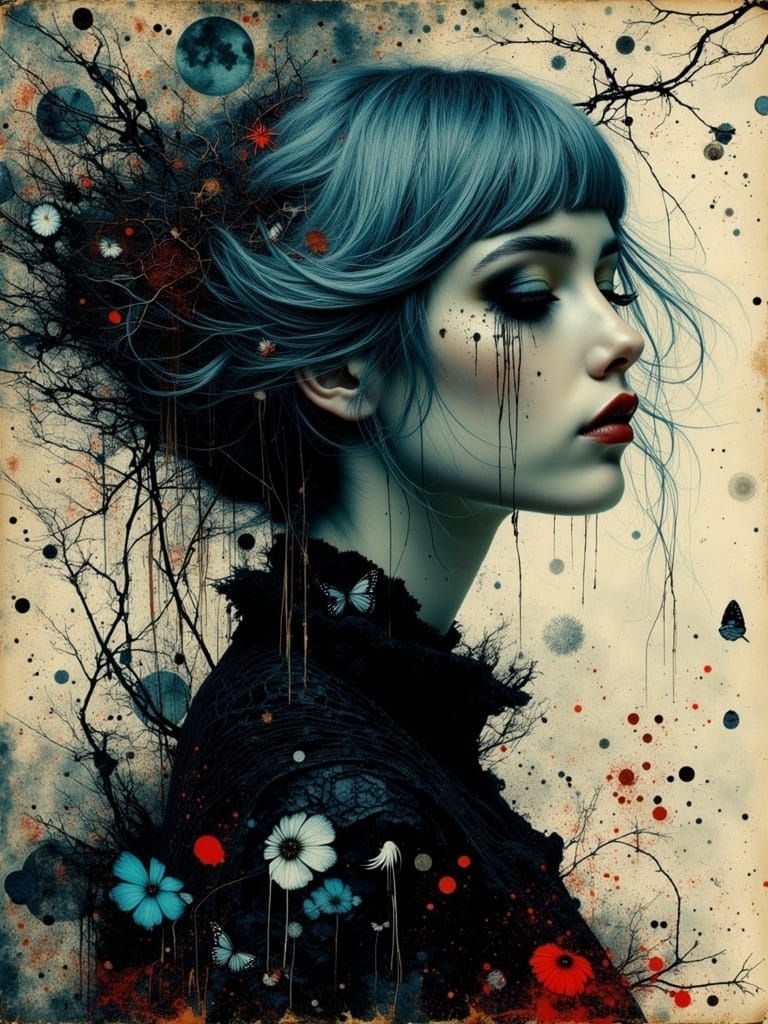 Gothic Abstract Portrait of a Melancholic Woman