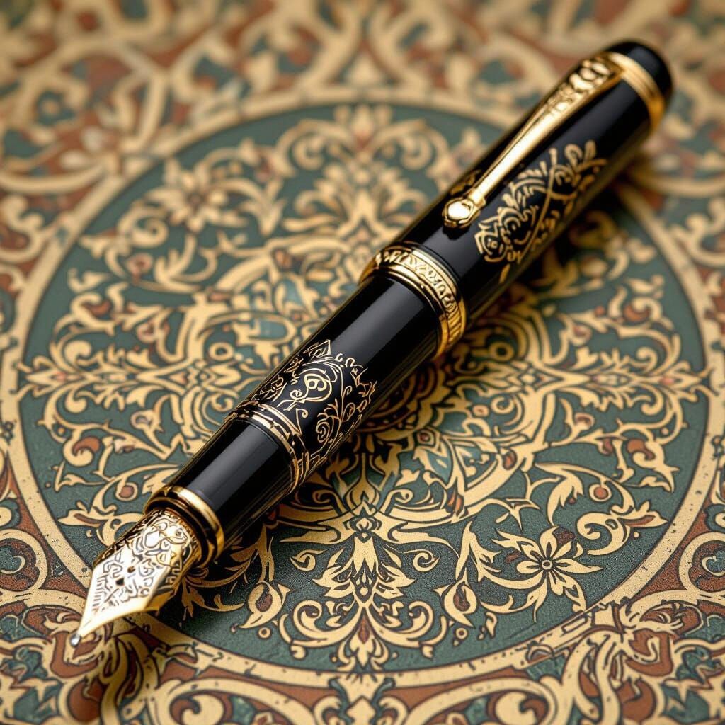 Art Nouveau Black Pen with Intricate Engravings