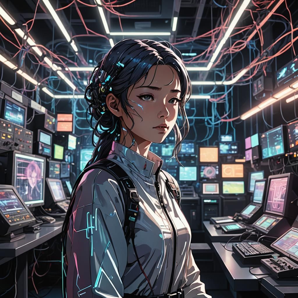 Anime Psychic in Futuristic Neon Laboratory