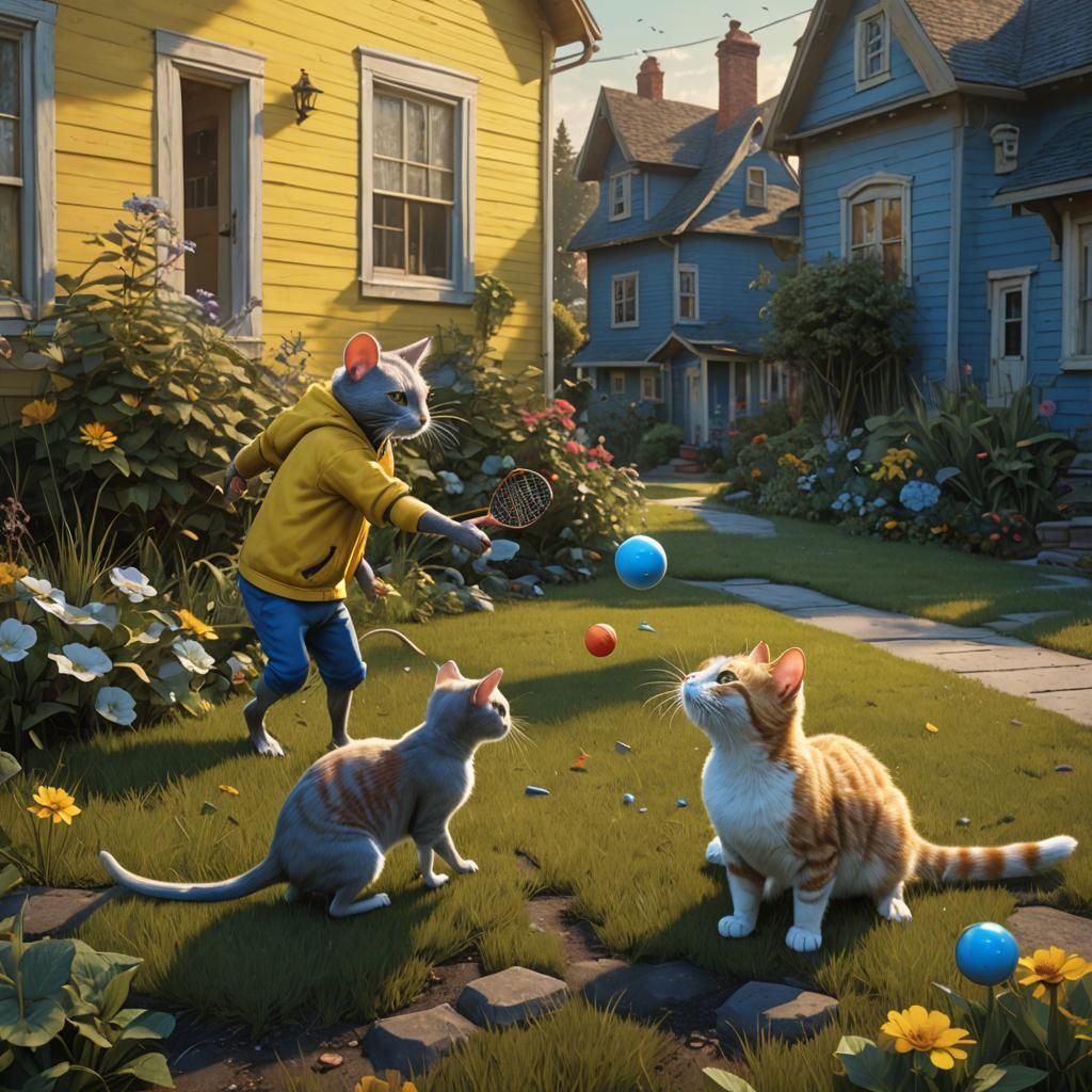 Cat and Mouse Game in Ashcan School Style