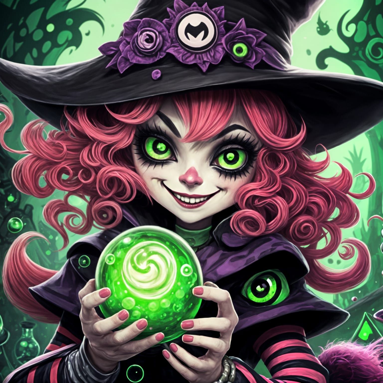 Friendly Witch with Bubbling Potion in Charcoal Style