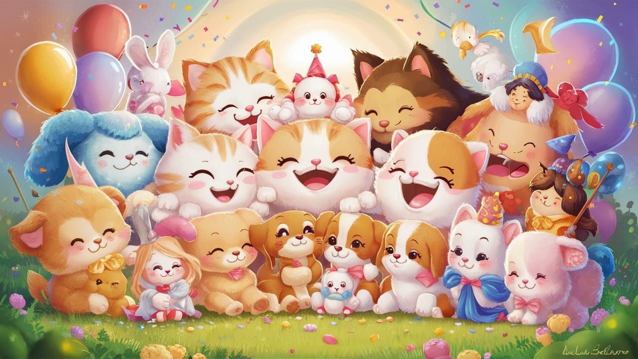 Joyful Ensemble of Adorable Creatures Illustration