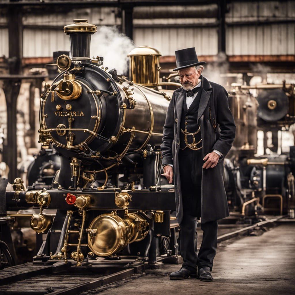 Victorian Steam Engine with Gentleman, Professional Photo