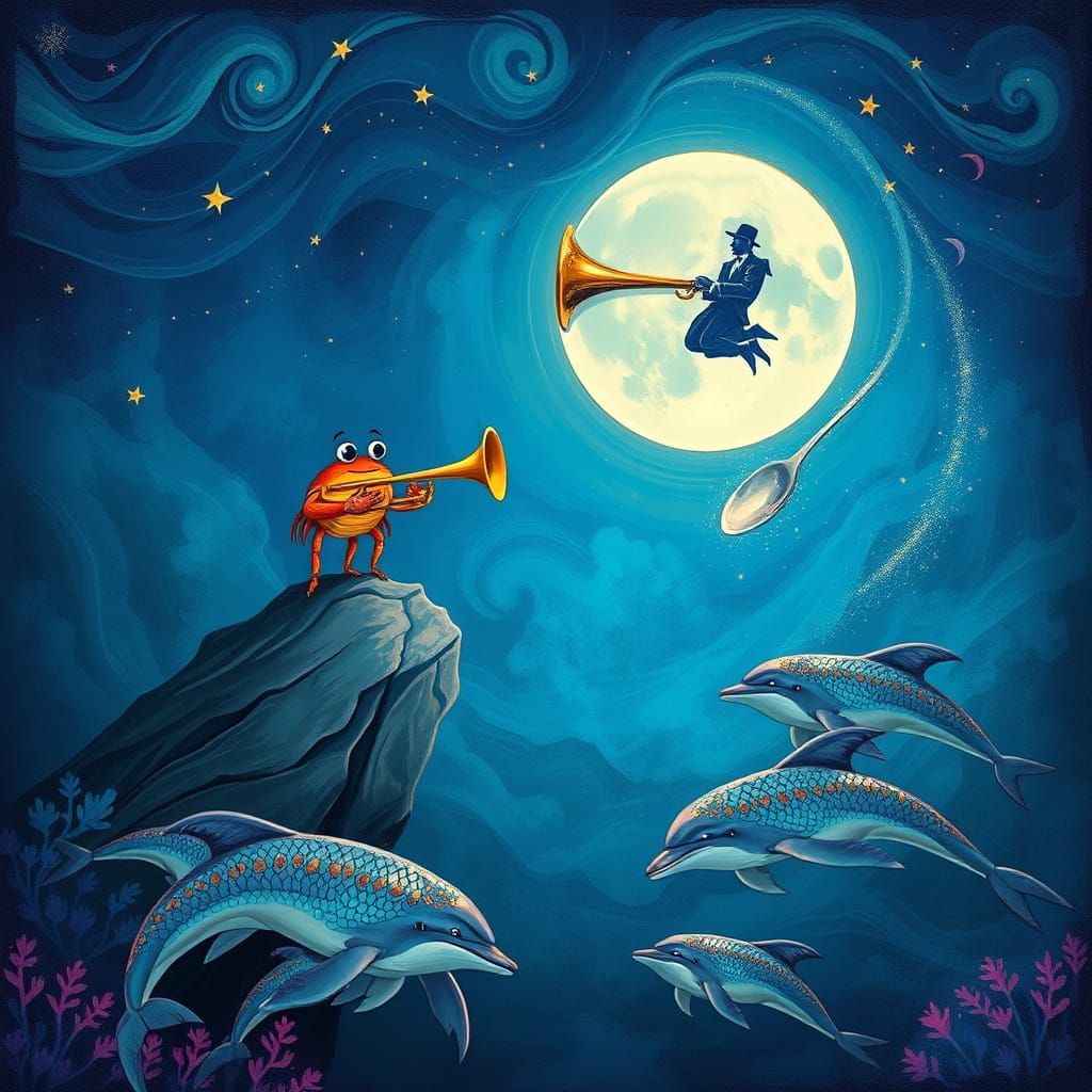 Surreal Underwater Scene in Psychedelic Style