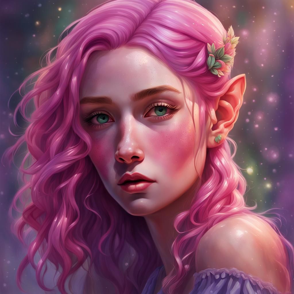 Hyperrealistic Elf Woman Portrait in Vibrant Color