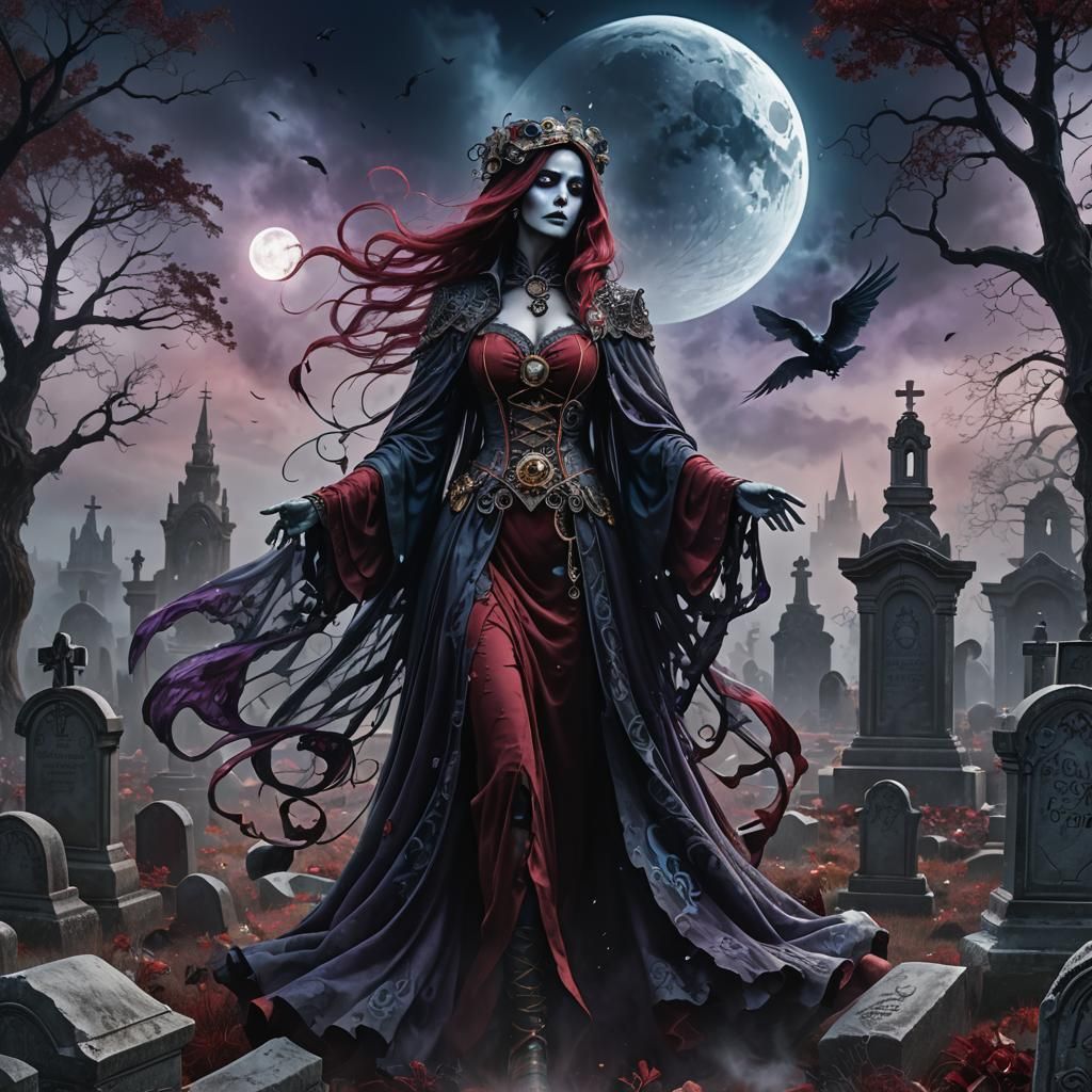 Ethereal Ghost in Steampunk Graveyard: Dark Fantasy Art
