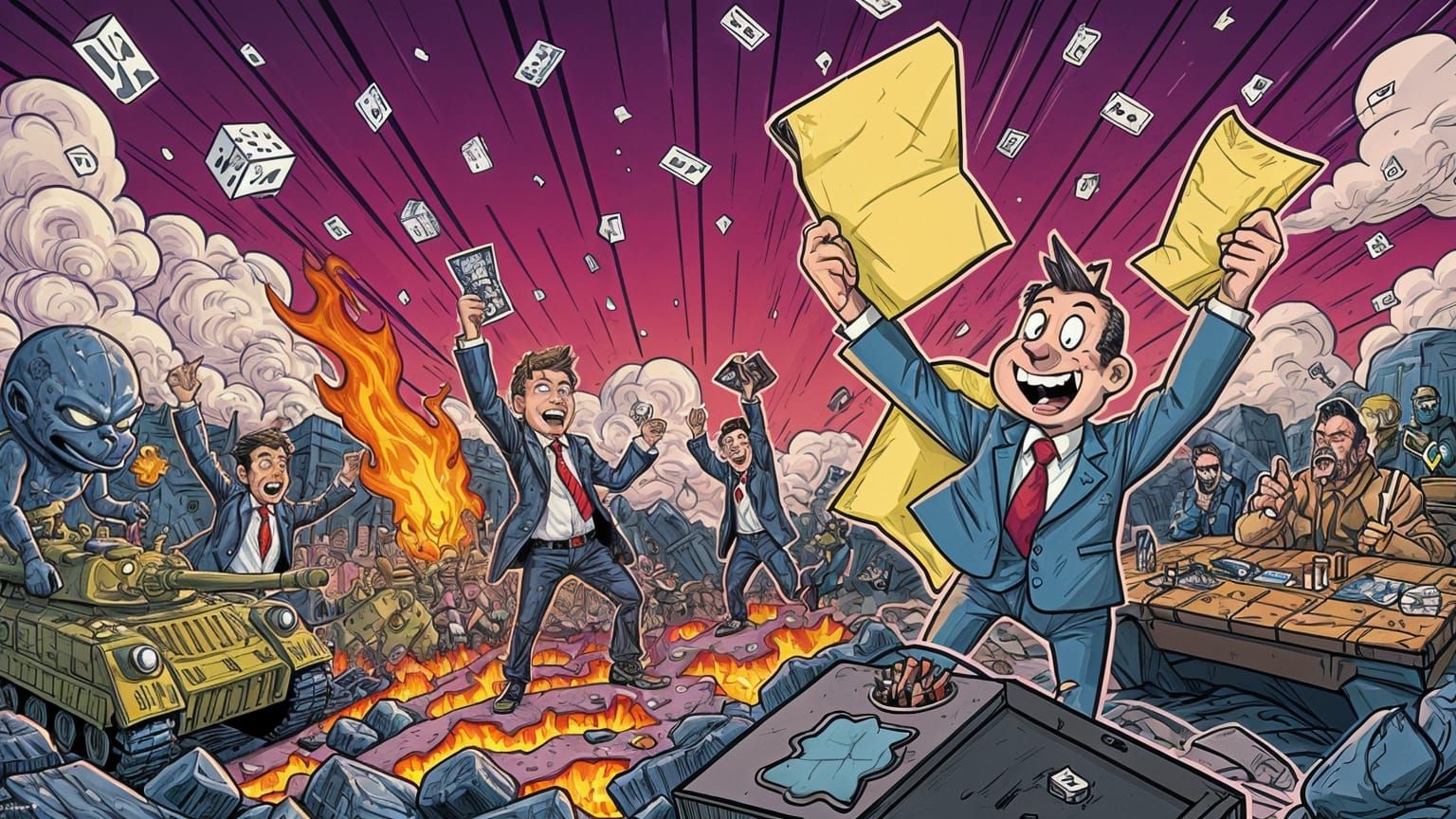 Humorous Victory Scene in Comic Book Style