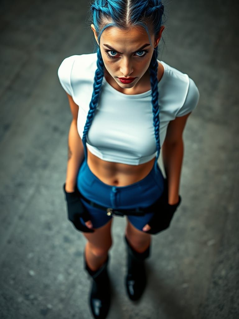 Edgy Woman with Blue Braids in Editorial Style