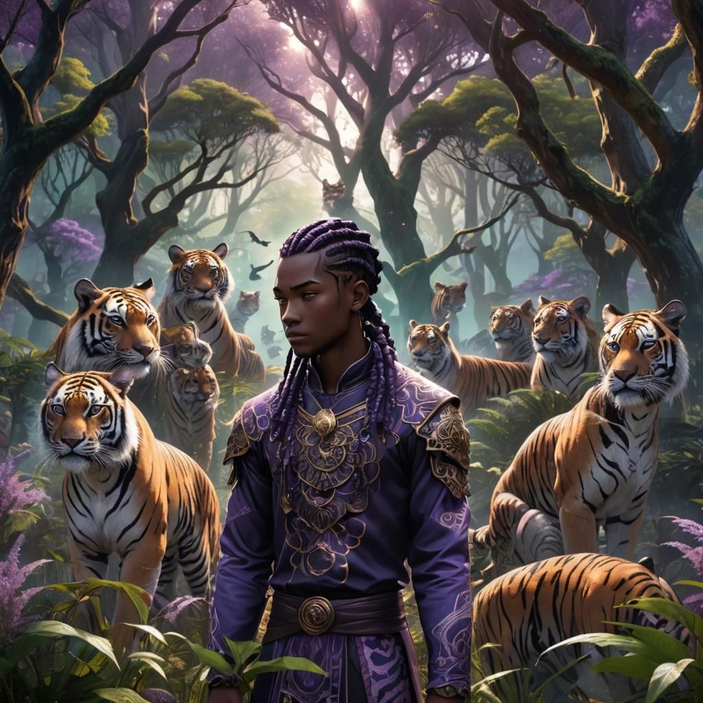 King of Tigers: 3D Anime Art in Mystical Forest