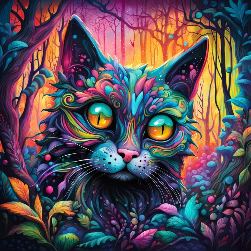Cat after eating some suspicious mushrooms in the forest...