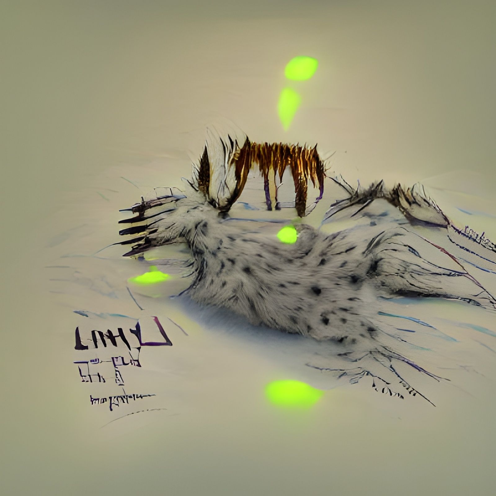 Surreal Lynx Creature with Cord Tendrils, Ink Drawing