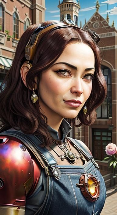 Steampunk Fairy Iron Man Suit Portrait in Oil Gouache