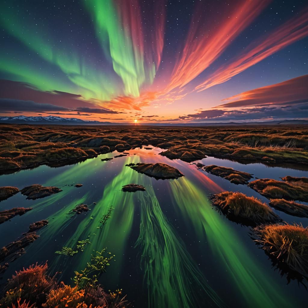 Aurora and Sunrise in Spectacular Long Exposure Photography