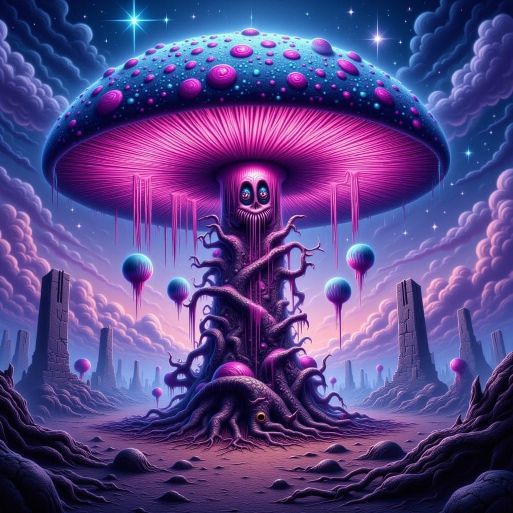 Mushroom Spirit Over Post-Apocalyptic Wasteland