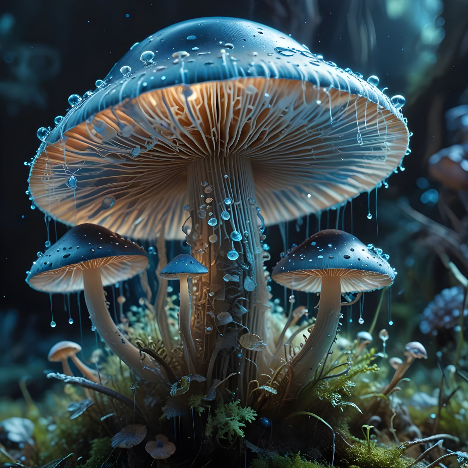 Bioluminescent Mushroom in Watercolor Style