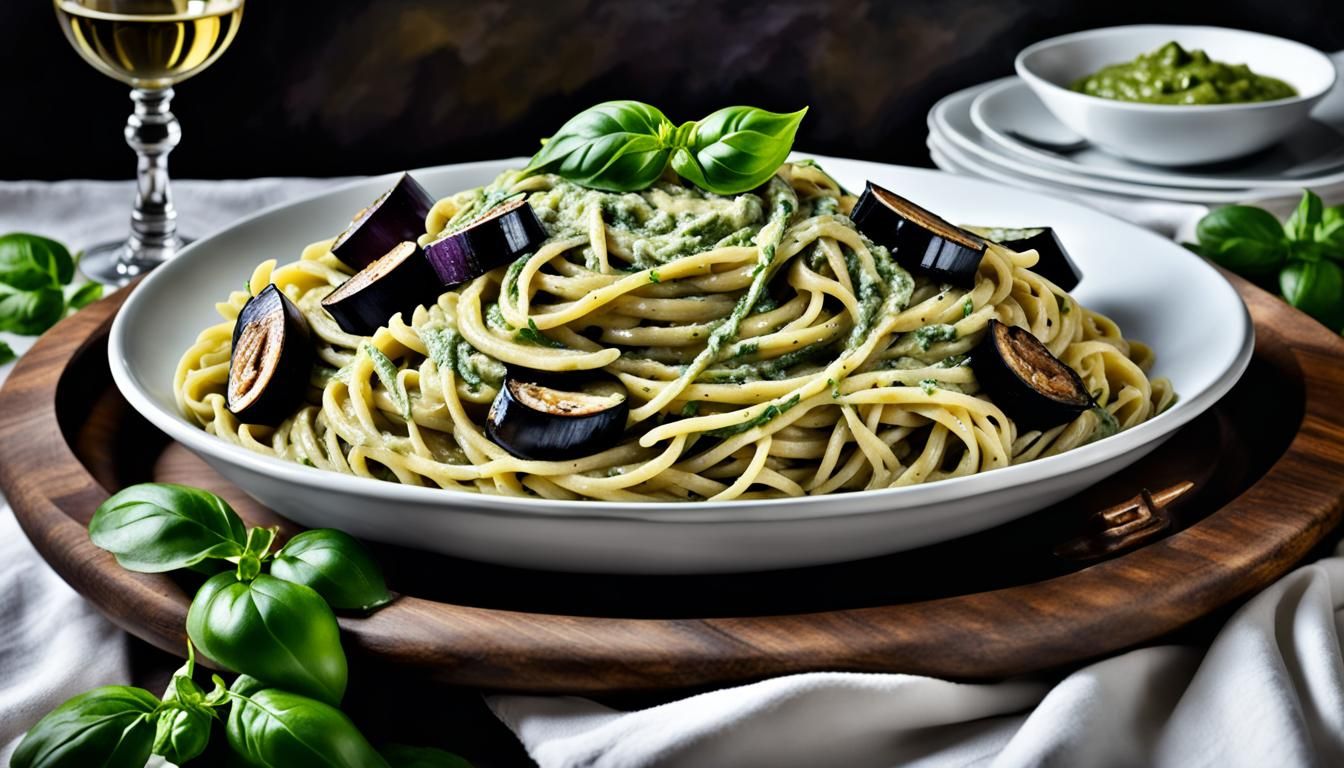 Creamy Pesto Pasta Still Life in Garzoni Style