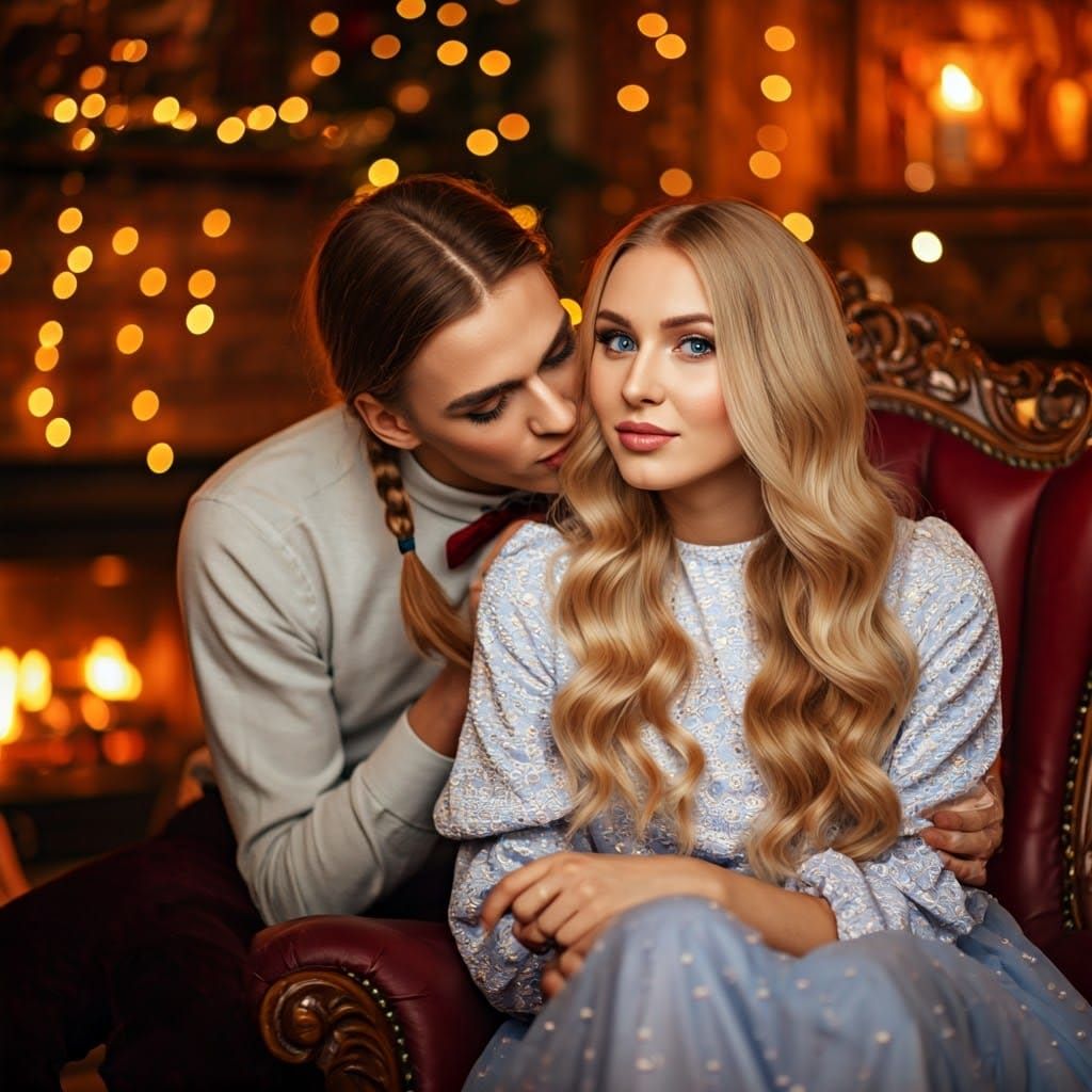 Scandinavian Whimsy Christmas Scene with Sparkling Lights an...