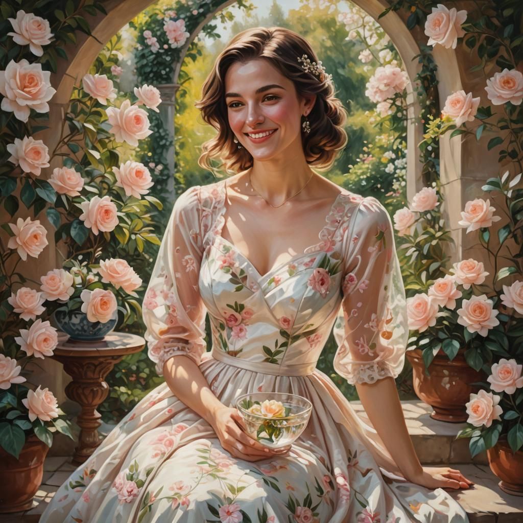 Ethereal Woman with Jasmine Bra, Art Nouveau Portrait