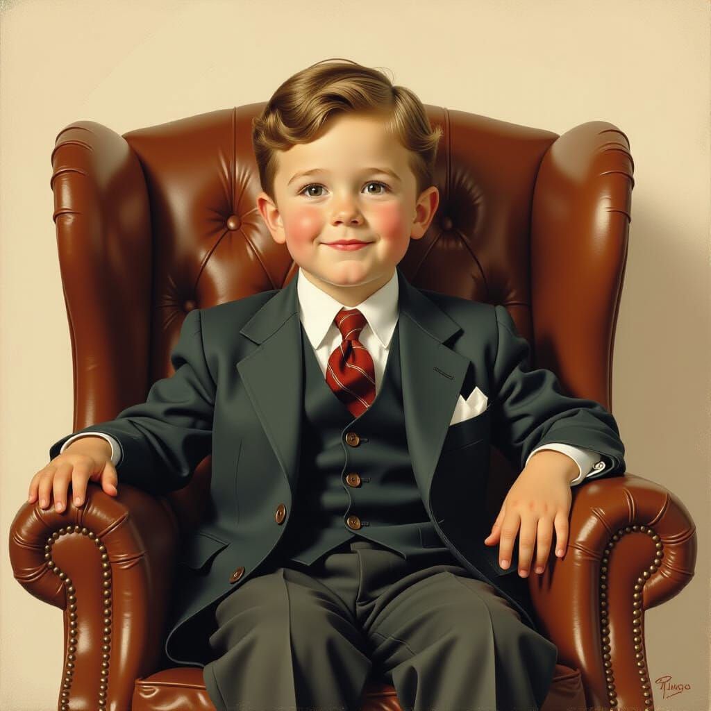 Boy as FDR Giving Fireside Chat, Norman Rockwell Style