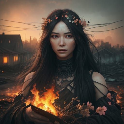 Surreal Goddess Revives Dystopian Ruins in Vibrant Bloom