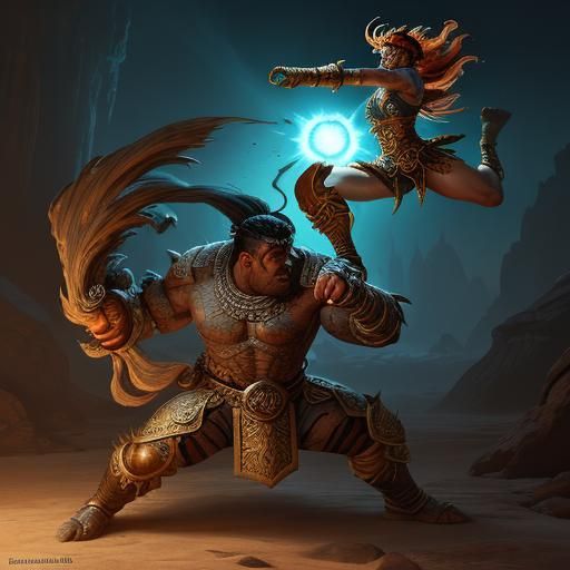 Fantasy Boxer in Arena, Matte Painting Style