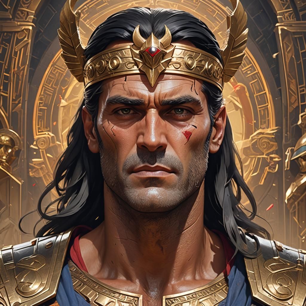 Ash Williams as Pharaoh: Hyperdetailed Digital Portrait