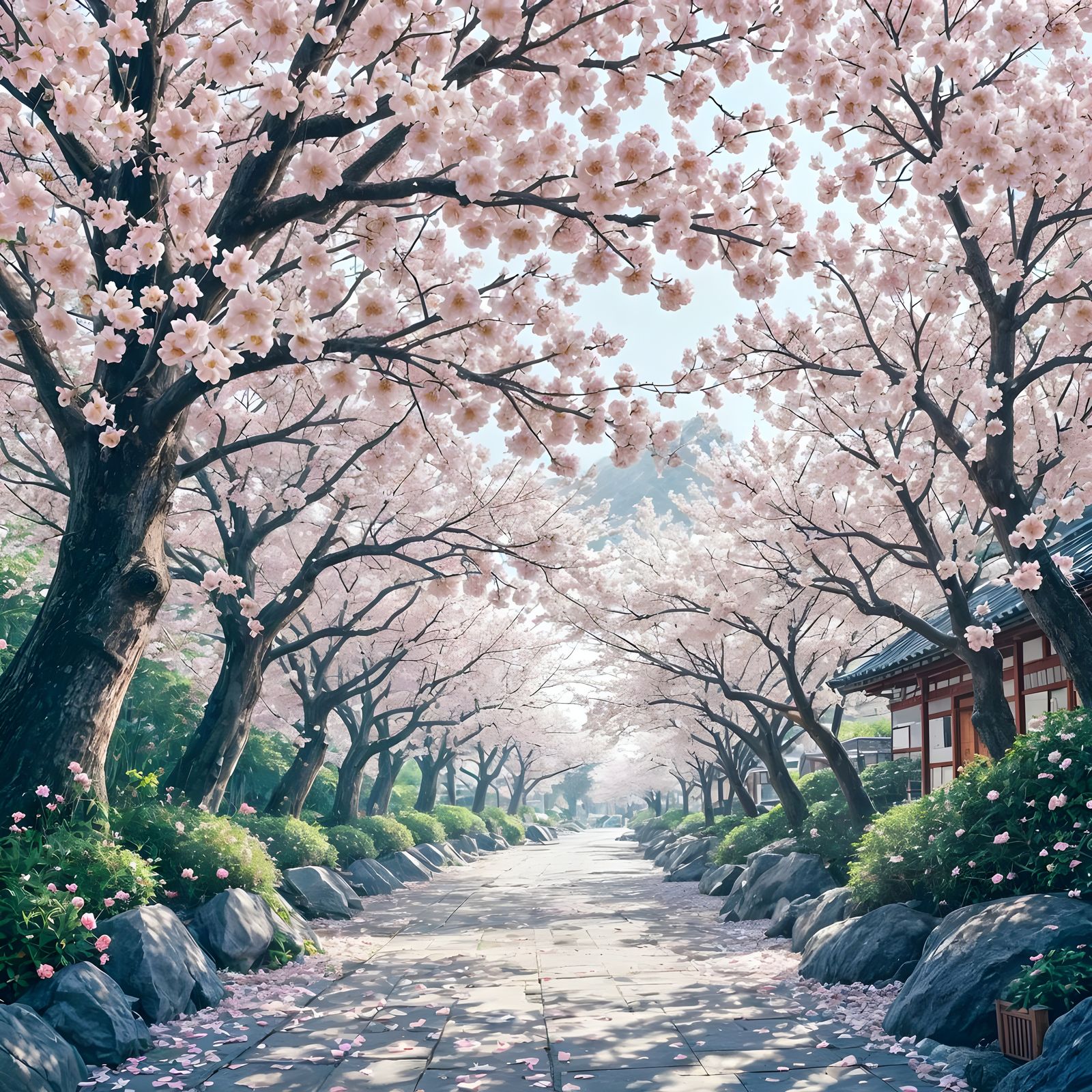 Japanese Cherry Blossoms in Ukiyo-e Style