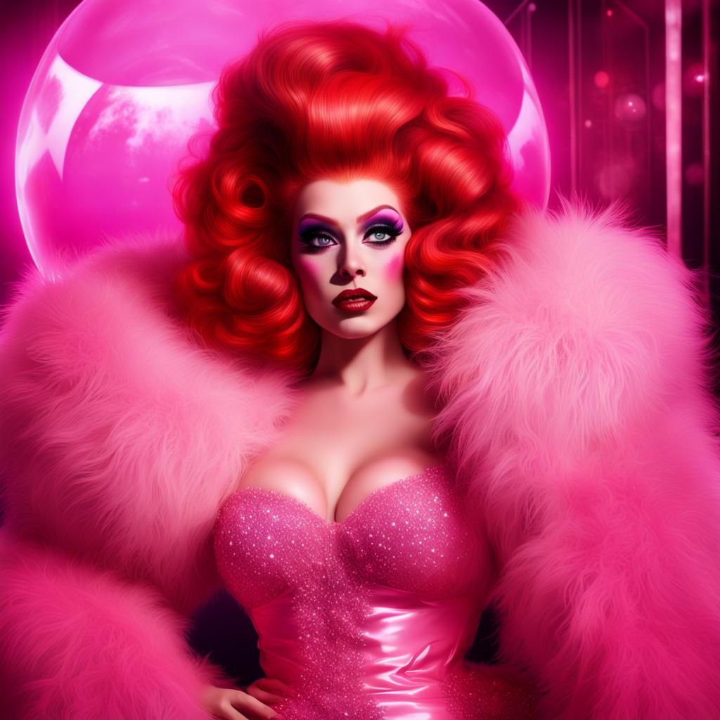 Sissy Drag Queen with Pink Makeup and Bouffant, Digital Art