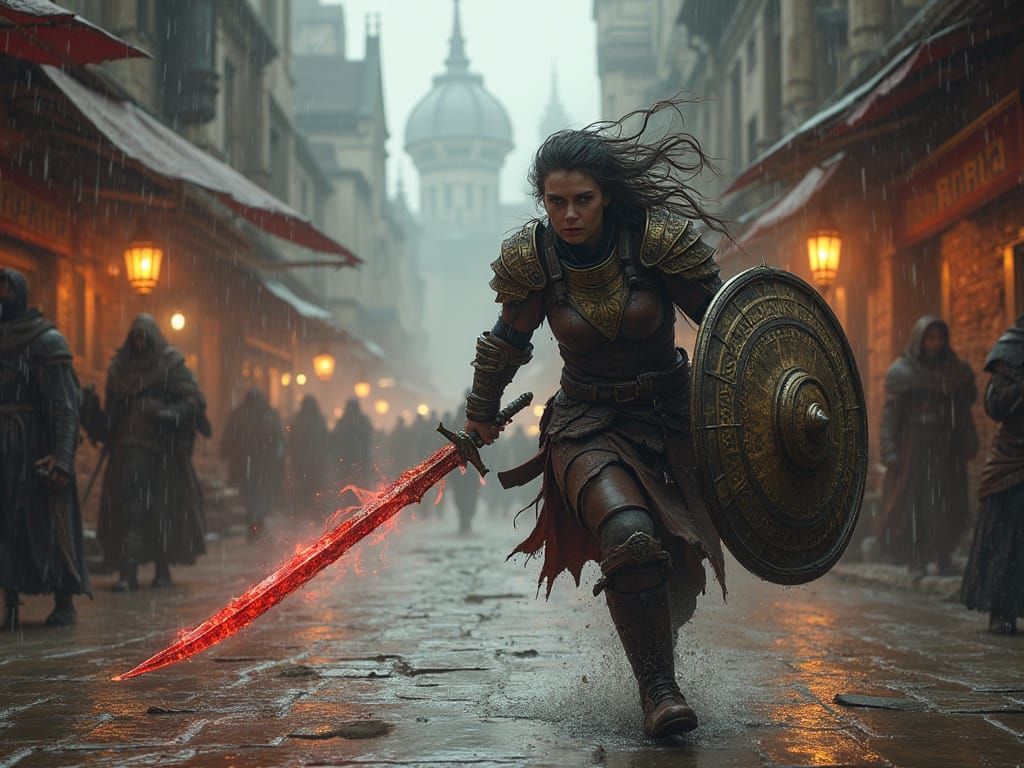 Half-Orc Warrior in City Alleyway, Cinematic Realism