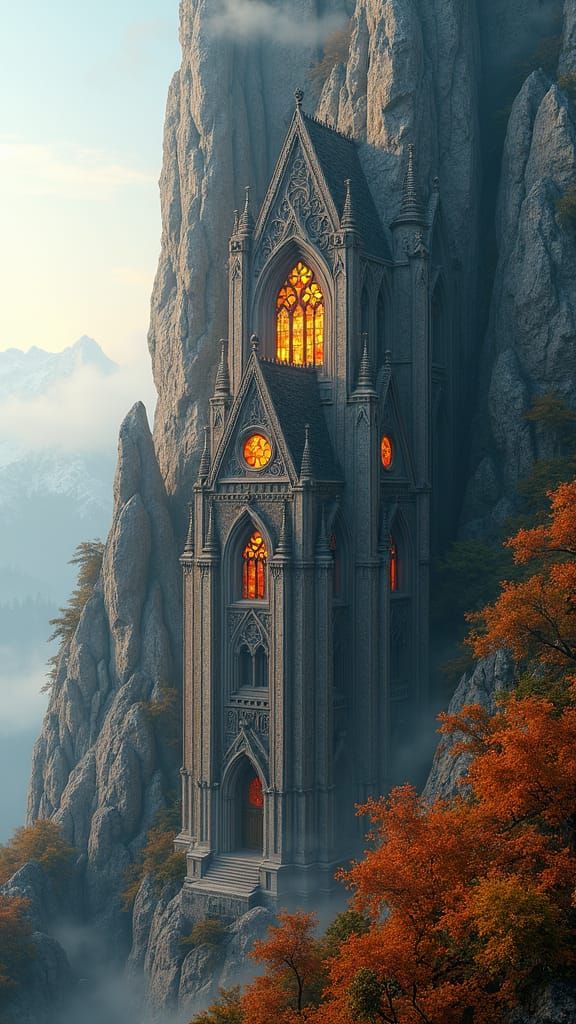 Gothic Mountain Architecture in Autumn Light