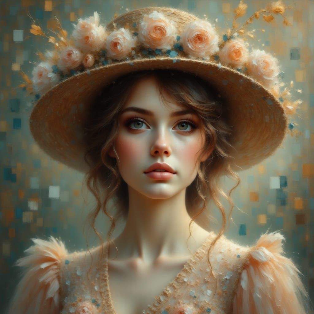 Ethereal Woman in Vintage Hat with Soft Bokeh