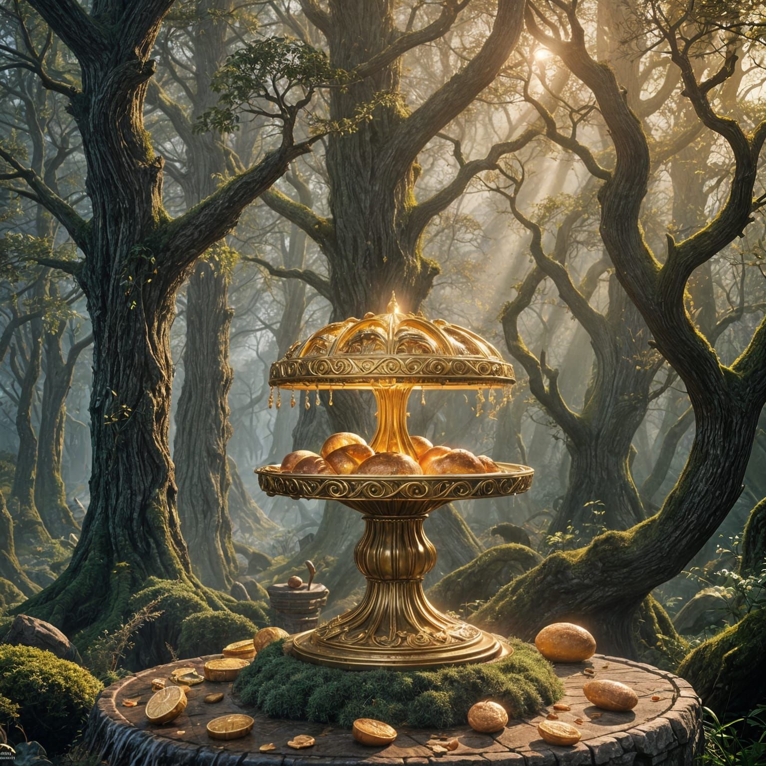 High Fantasy Golden Elvish Bread: Detailed Digital Art