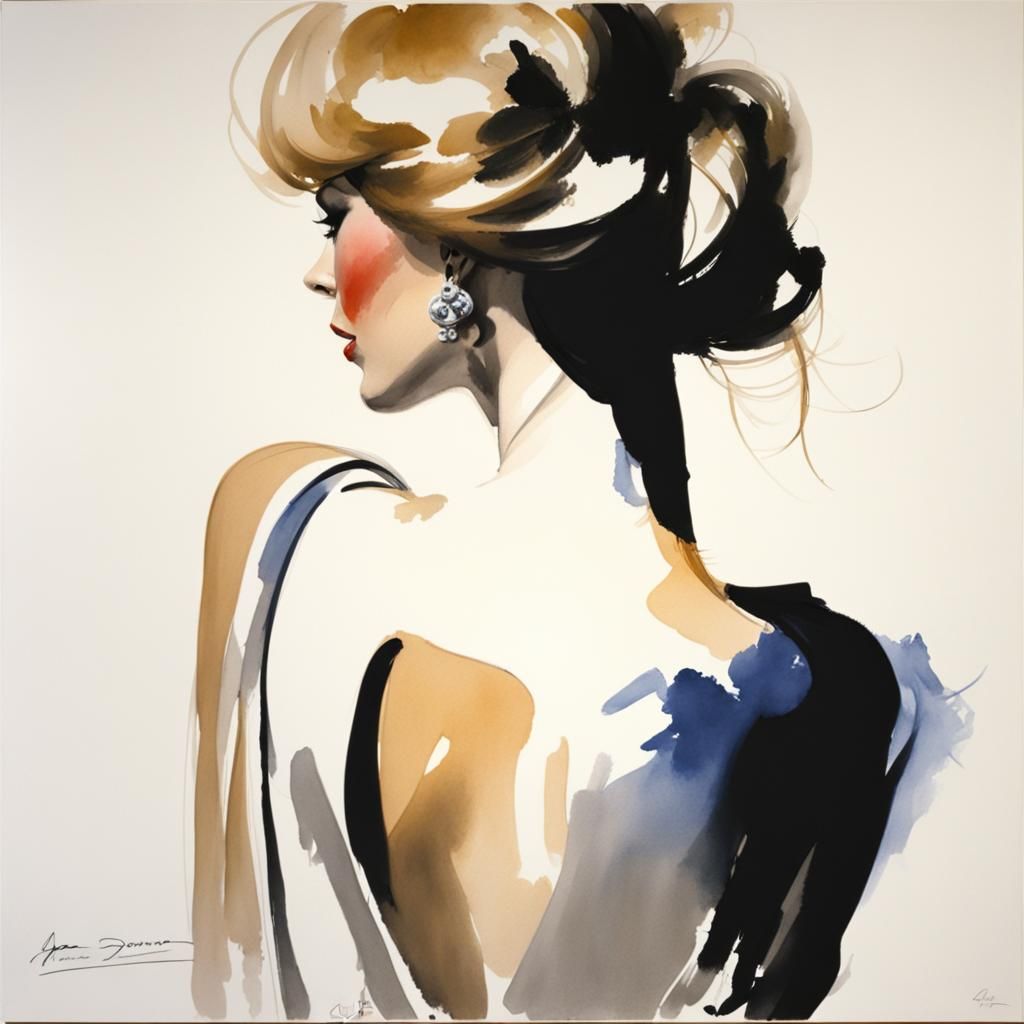Elegant Woman in Watercolor Art Style