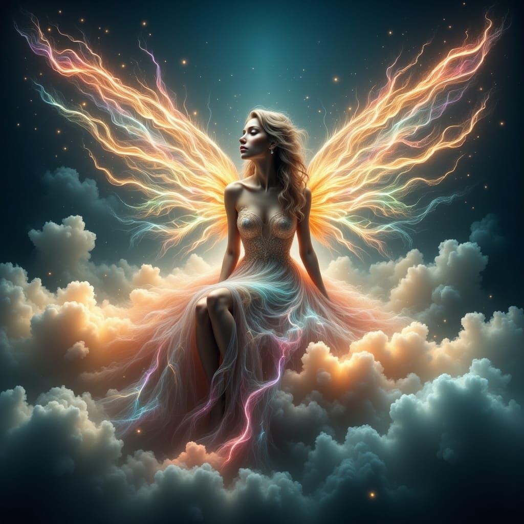 Stardust Fairy on Cloud in Hyperrealistic Style