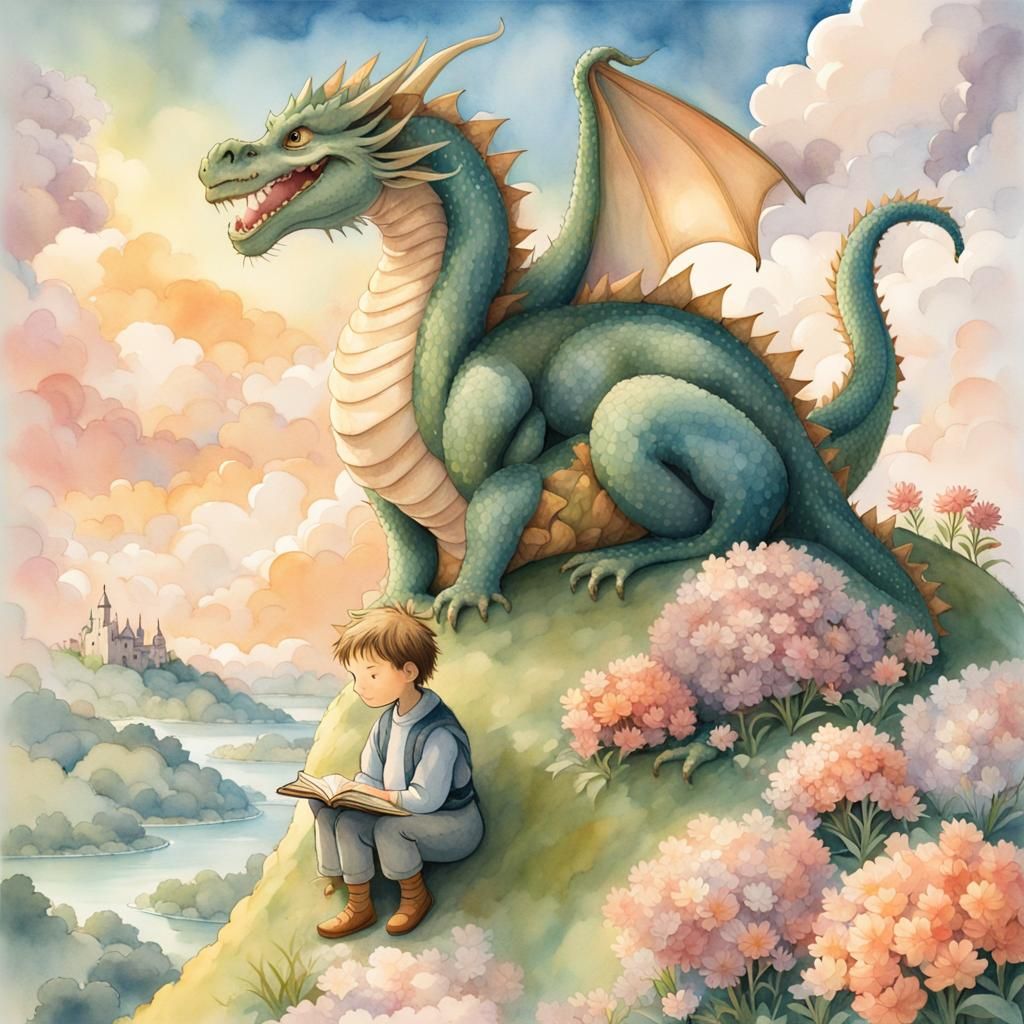 Puff the Magic Dragon Watercolor Fantasy Illustration