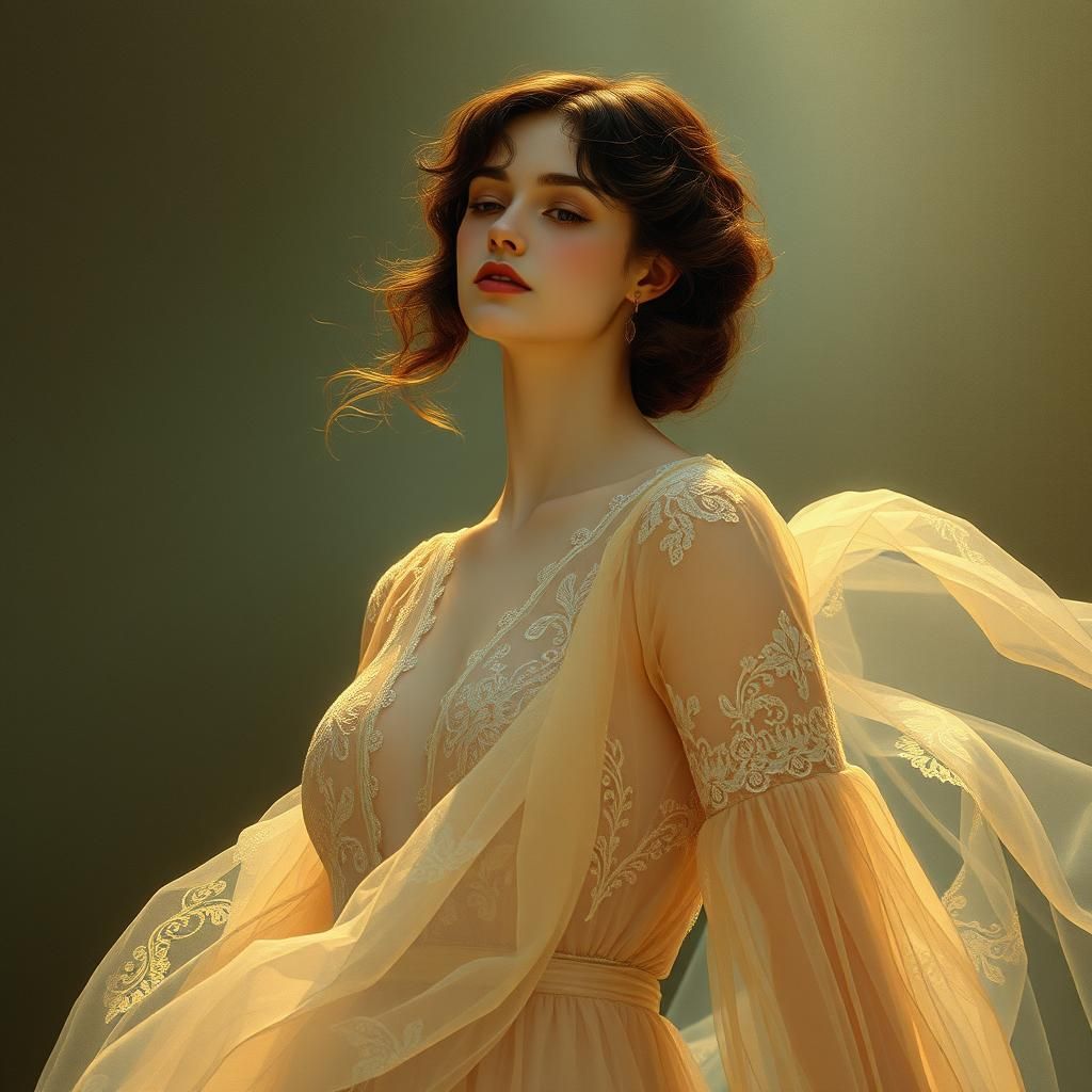 Elegant Woman in Flowing Garment, Art Nouveau Style