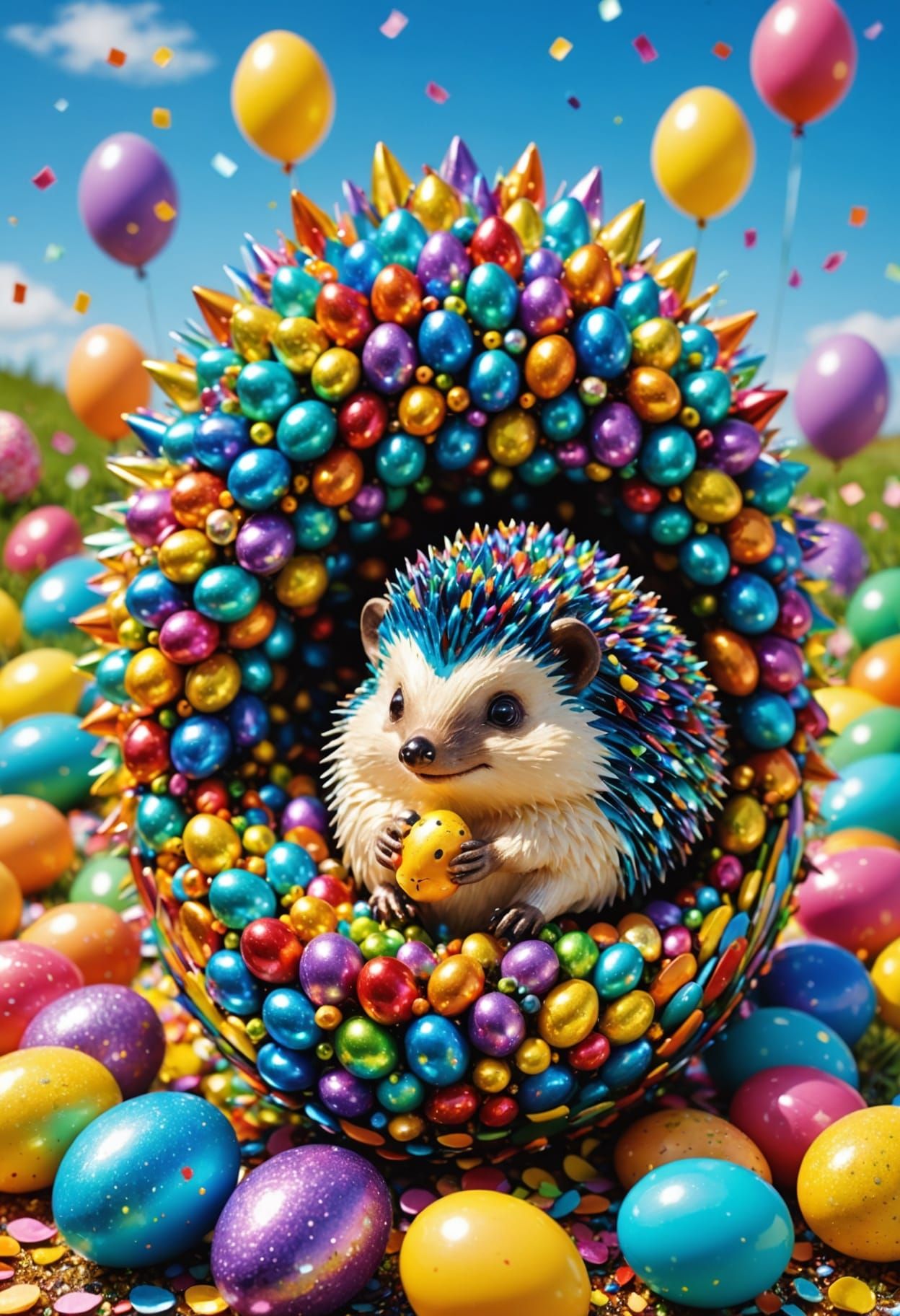 Vibrant Easter Fantasy with Punks, Hedgehogs, and a Happy Du...