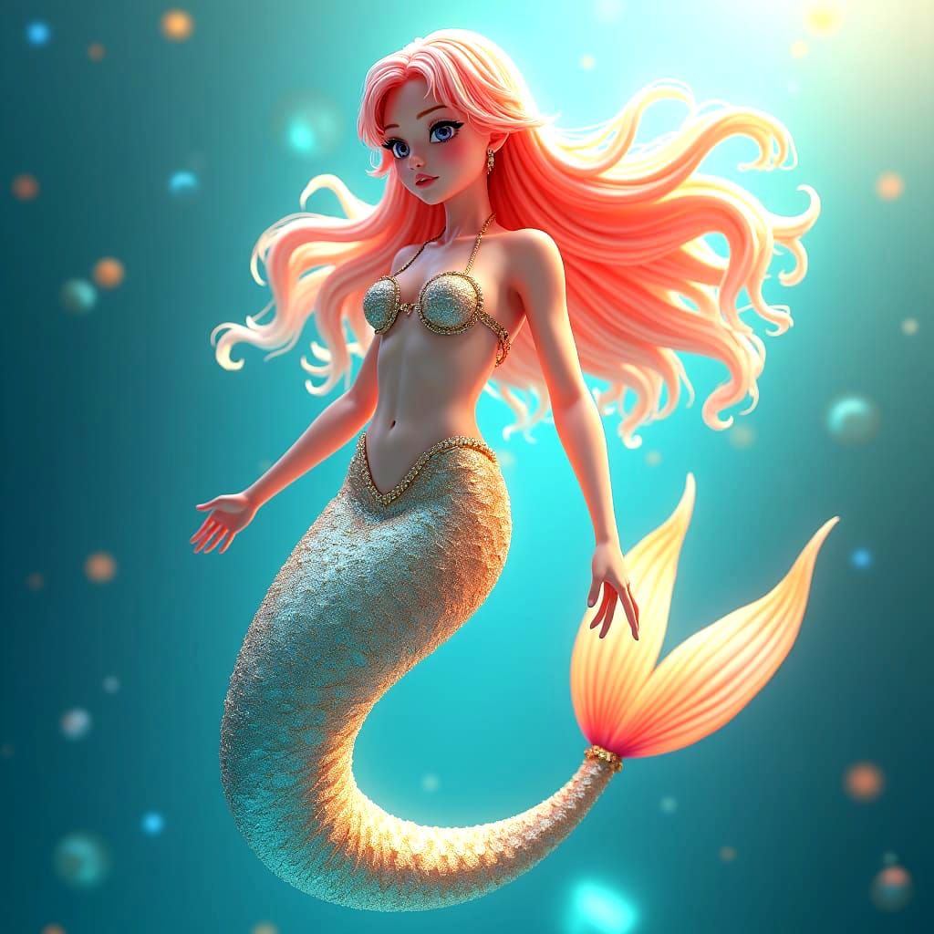 Rainbow Mermaid in Anime Style 3D Art