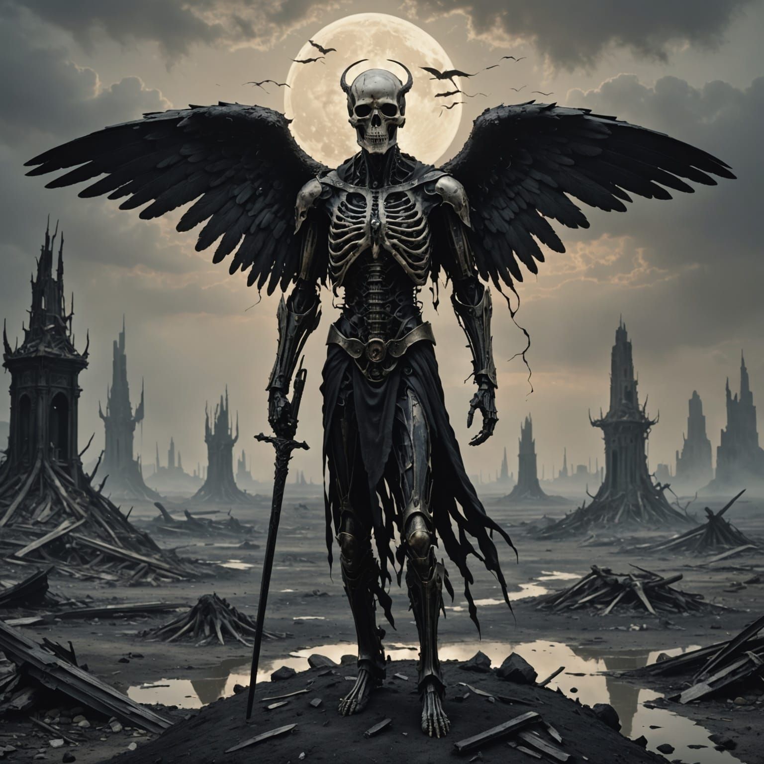Angel of Death in Surreal Landscape