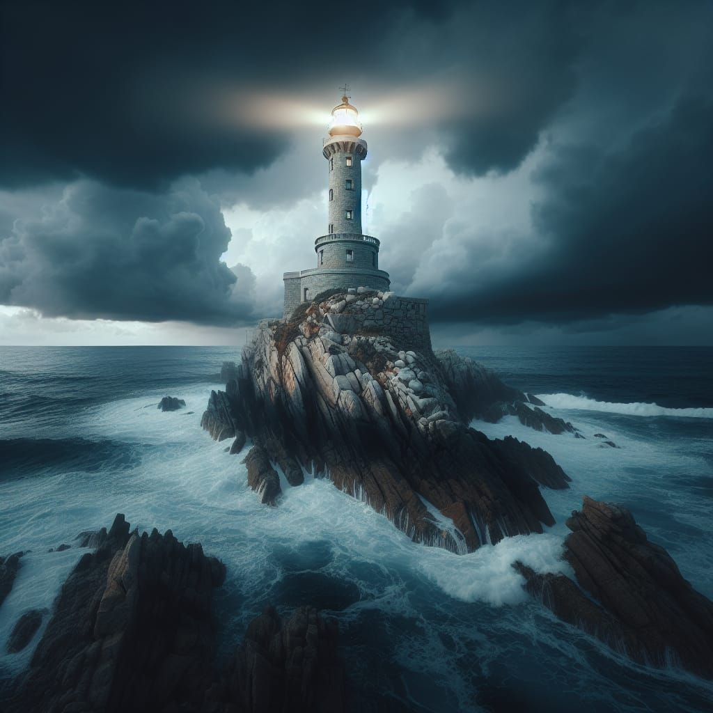 Lighthouse on Stormy Sea: Beacon of Hope