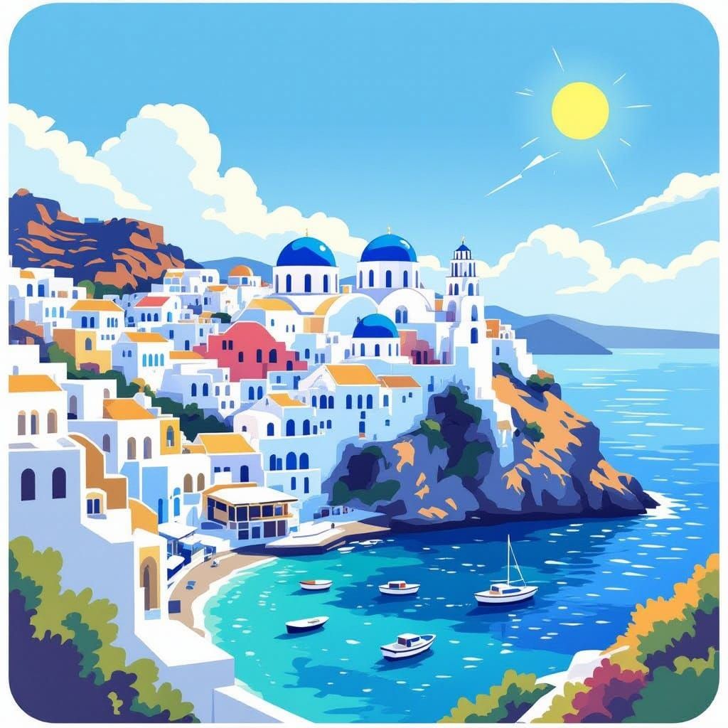 Vibrant Greece Travel Sticker: Aegean Sea & White Buildings